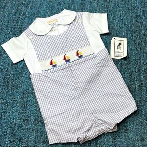 Vintage Anavini Baby Shortalls with Sailboats Plaid Print